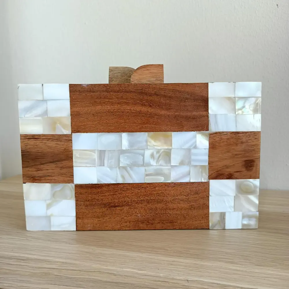 Borsa Madreperla Bianca Legno Tracolla Bor001 01 - MakaMaga